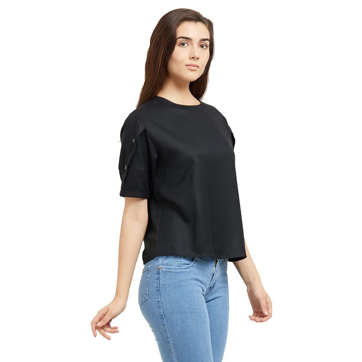Black Solid Top with Half Sleeves
