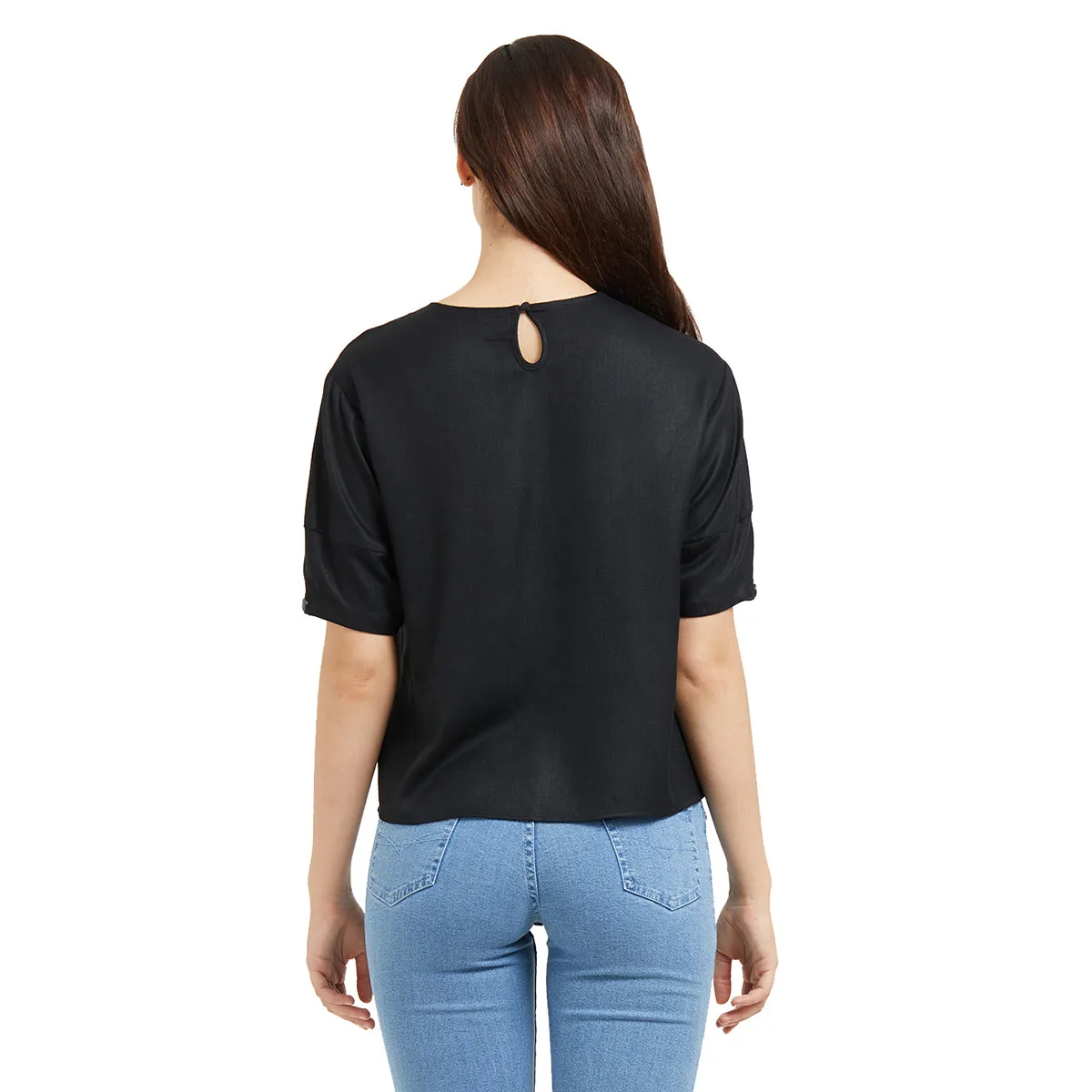 Black Solid Top with Half Sleeves