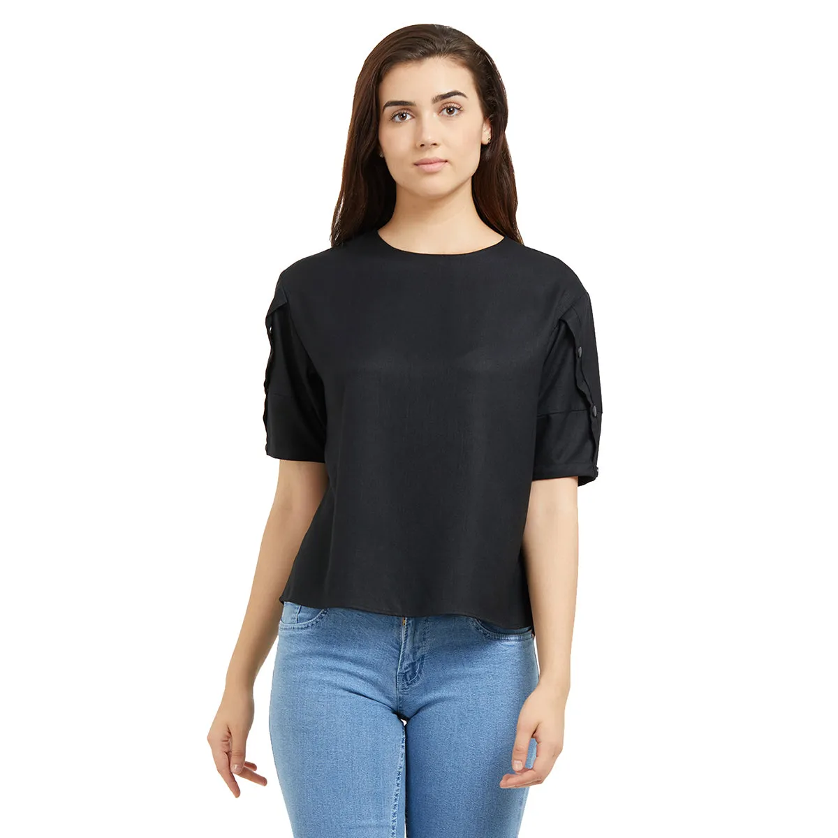 Black Solid Top with Half Sleeves