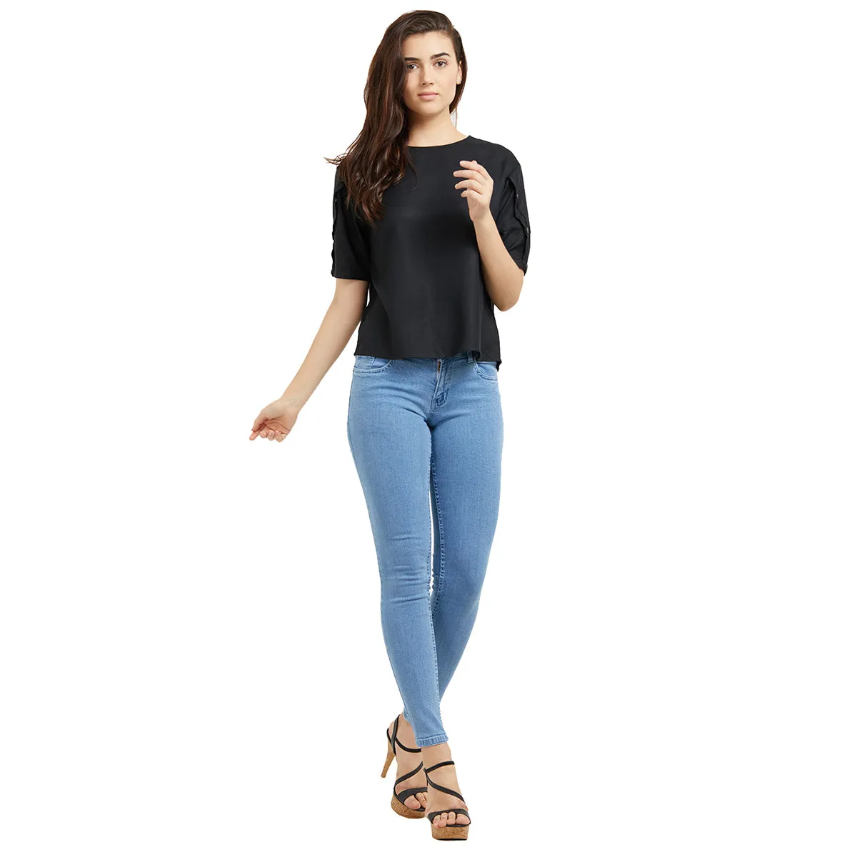 Black Solid Top with Half Sleeves