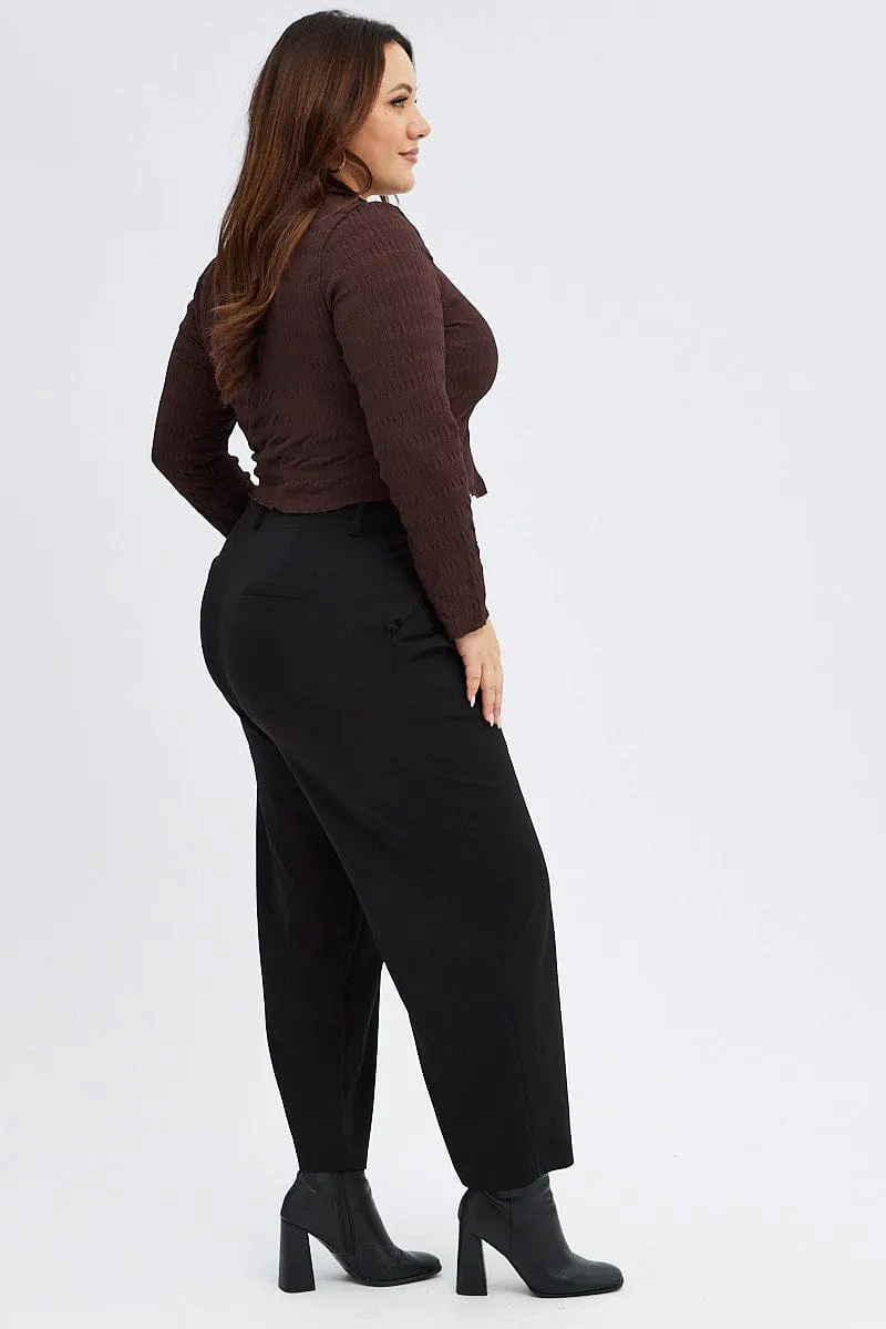 Black Tailored Pants High Waist Tab Pleat Front