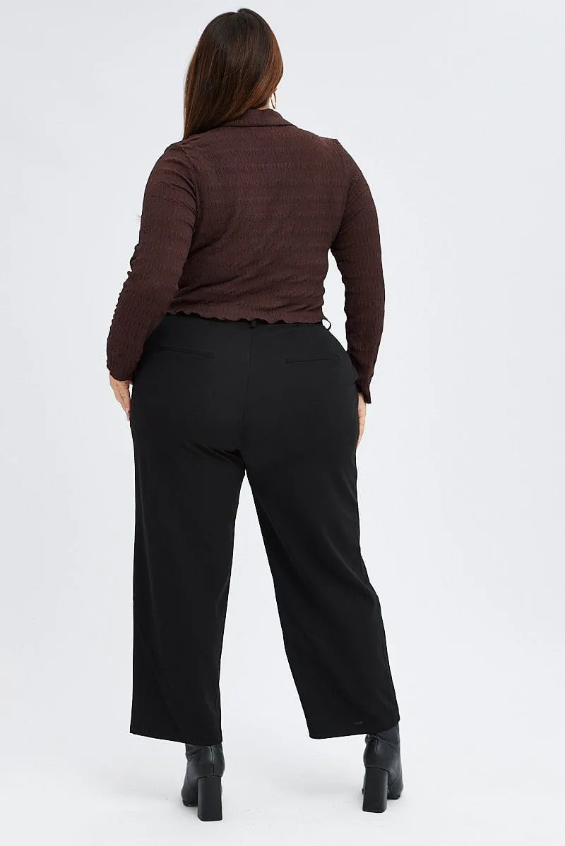 Black Tailored Pants High Waist Tab Pleat Front