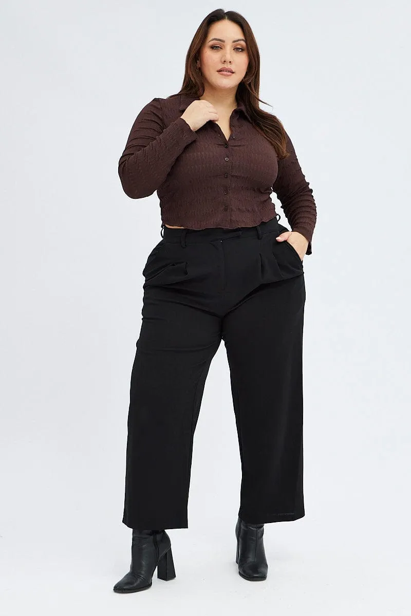 Black Tailored Pants High Waist Tab Pleat Front