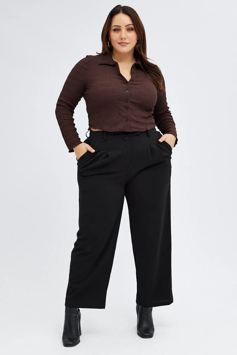 Black Tailored Pants High Waist Tab Pleat Front
