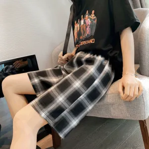 Black White Summer Loose Student Straight Mid-Length Wide Leg Slim-Look Casual Pants Hong Kong Hot Chequered Shorts Women