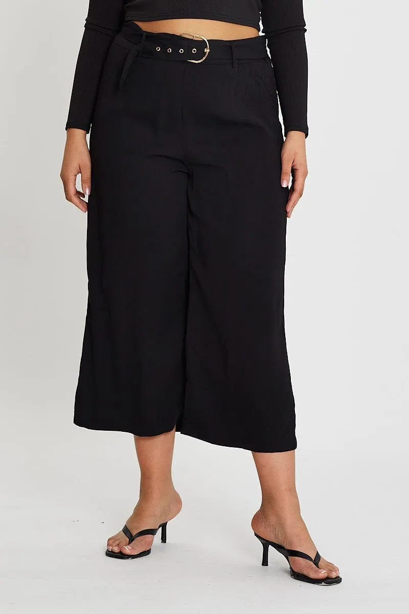 Black Wide Leg Pants High Rise Waist Tie