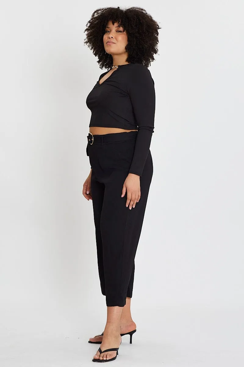 Black Wide Leg Pants High Rise Waist Tie