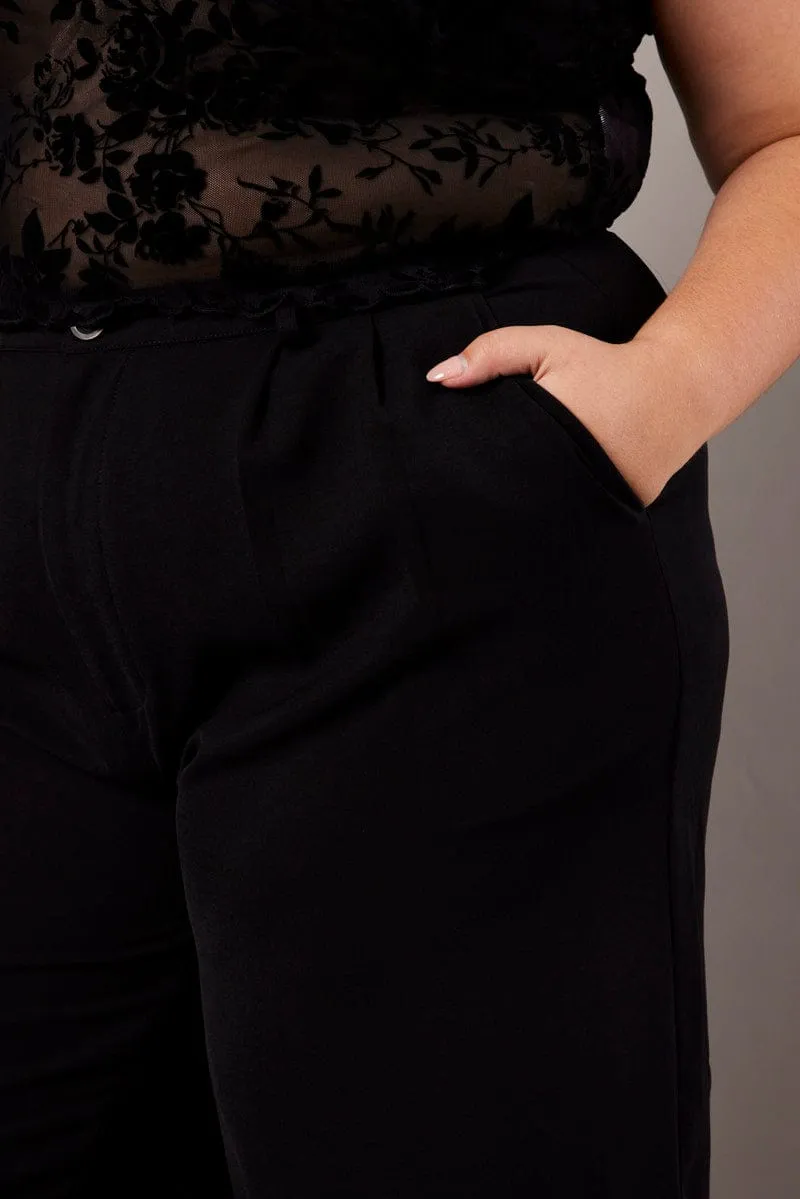 Black Wide Leg Pants High Waist Button Front