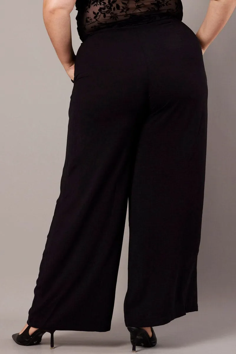 Black Wide Leg Pants High Waist Button Front