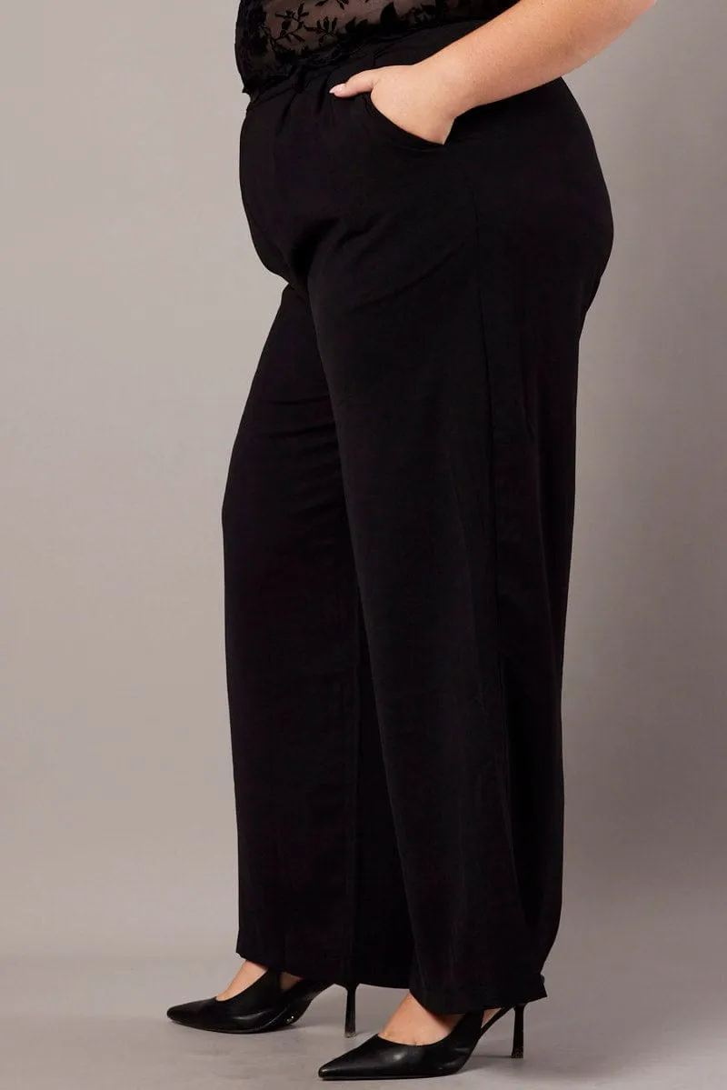 Black Wide Leg Pants High Waist Button Front