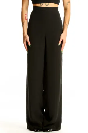 Black Wide-Leg Silk Blend Trousers