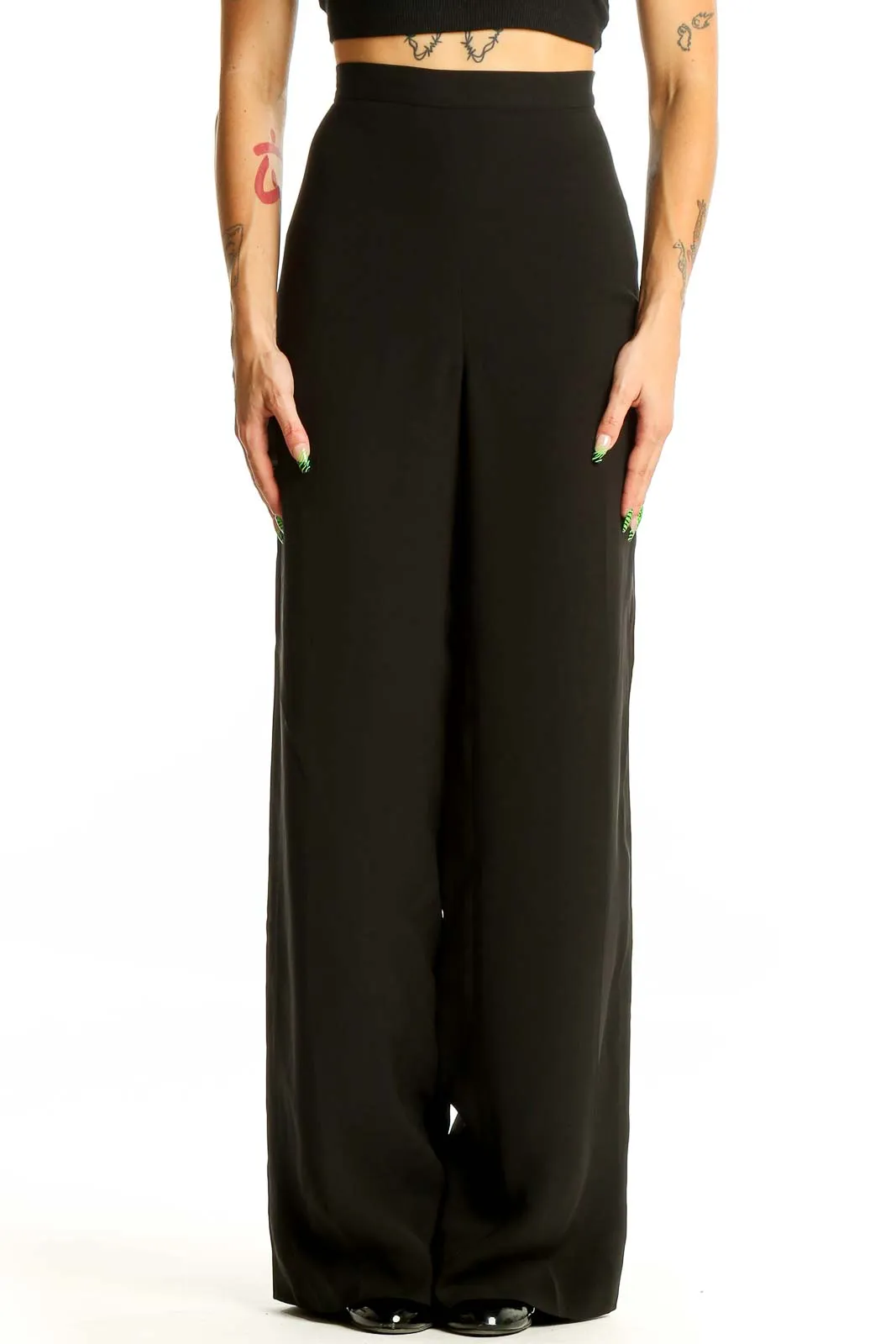 Black Wide-Leg Silk Blend Trousers