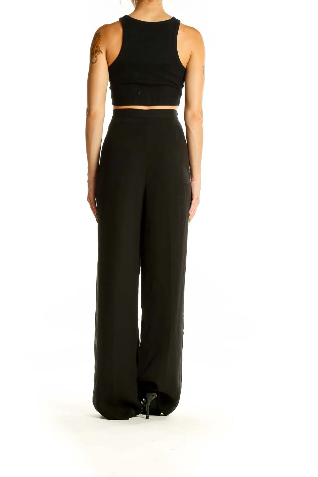 Black Wide-Leg Silk Blend Trousers