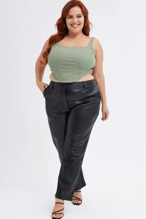 Black Wideleg Pants Faux Leather Croc High Waist