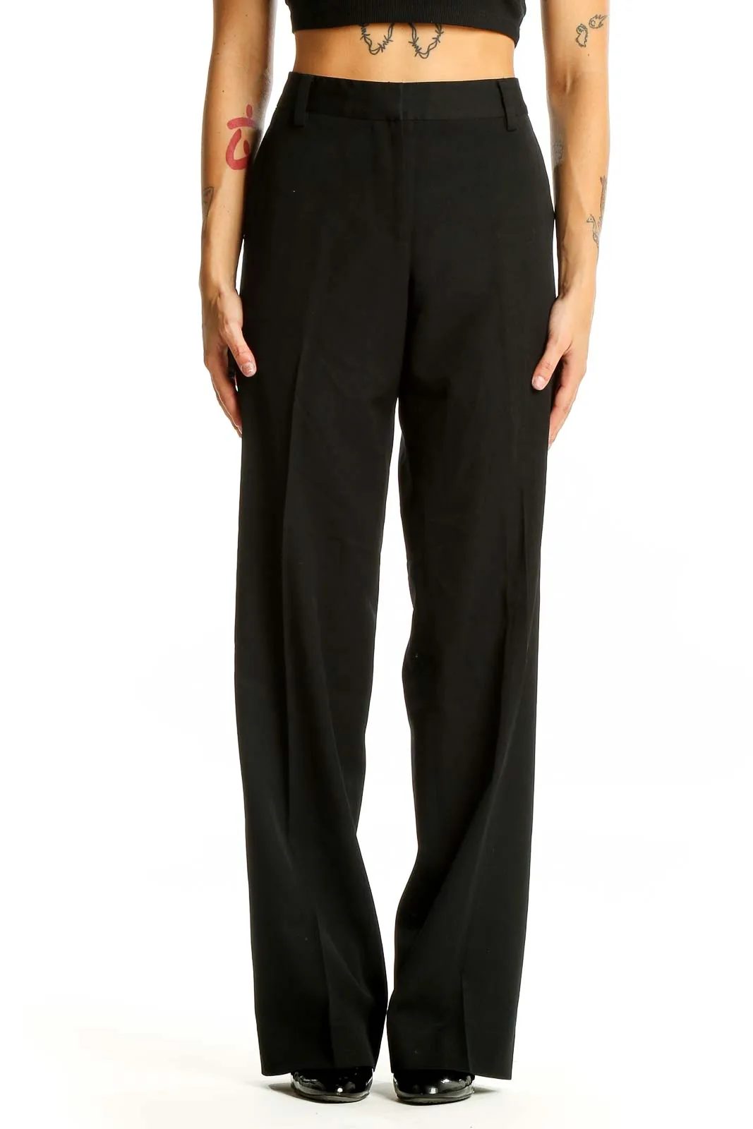 Black Wool Wide-Leg Trousers