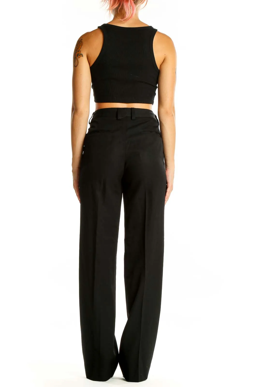 Black Wool Wide-Leg Trousers