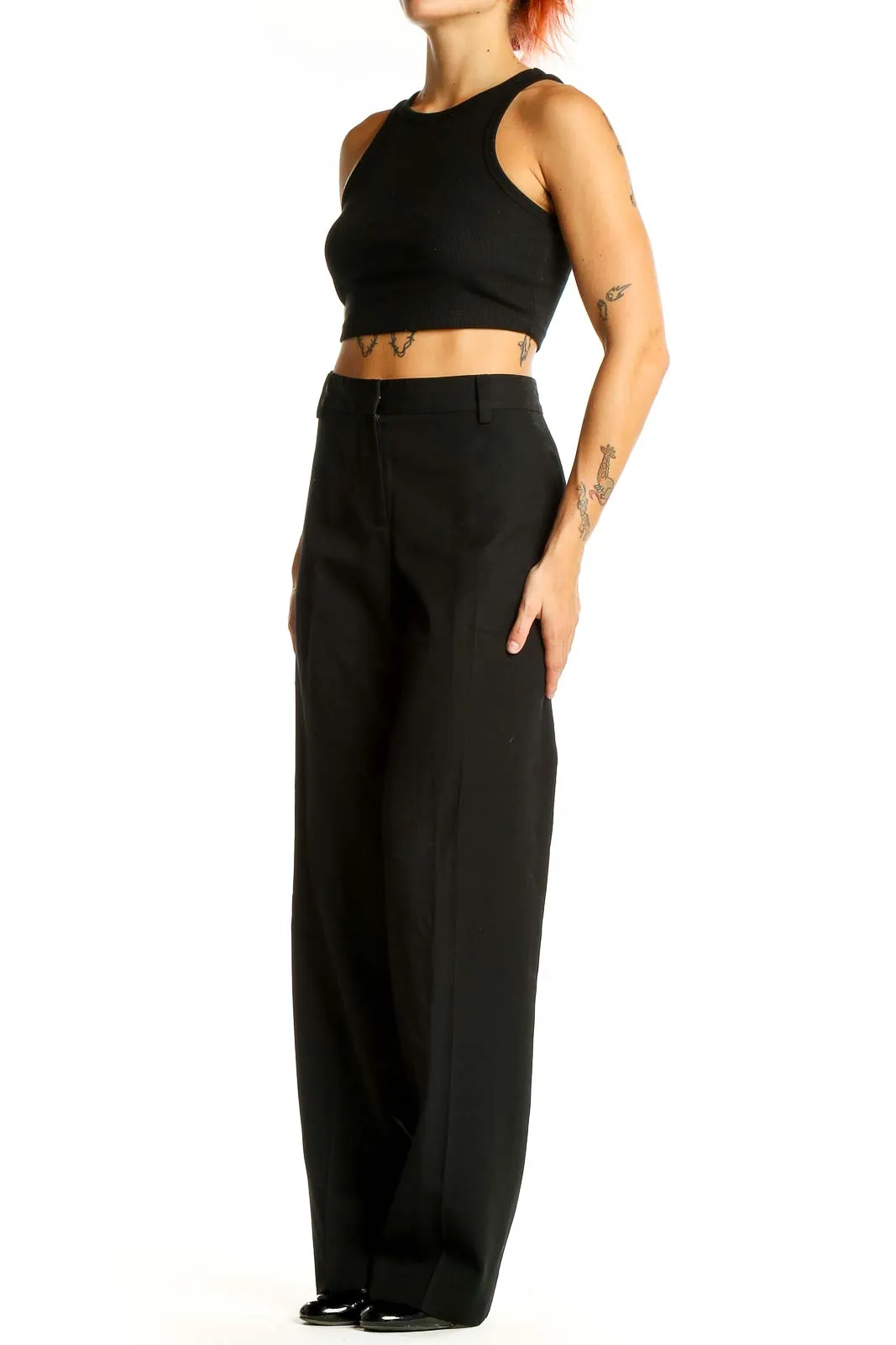 Black Wool Wide-Leg Trousers