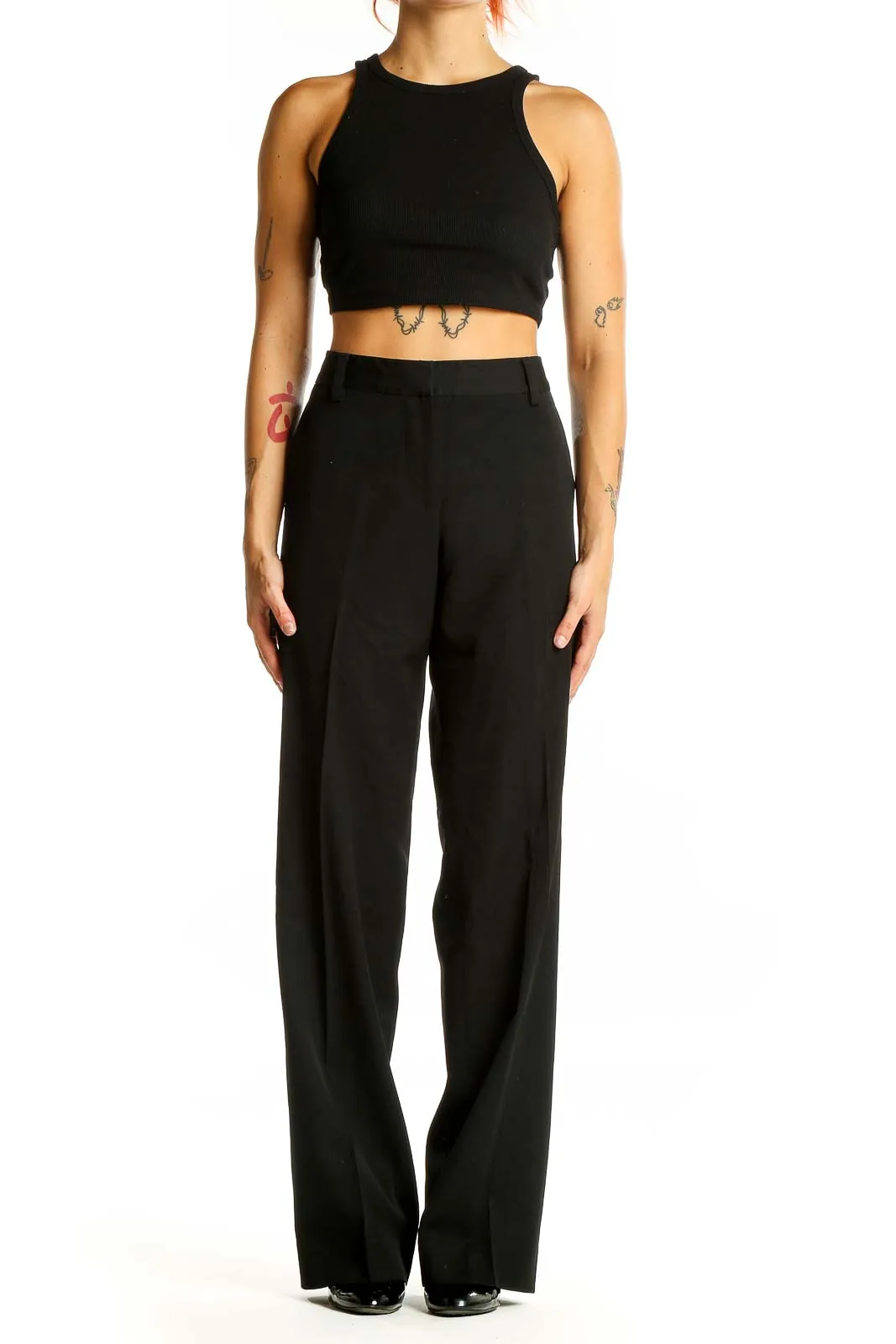 Black Wool Wide-Leg Trousers