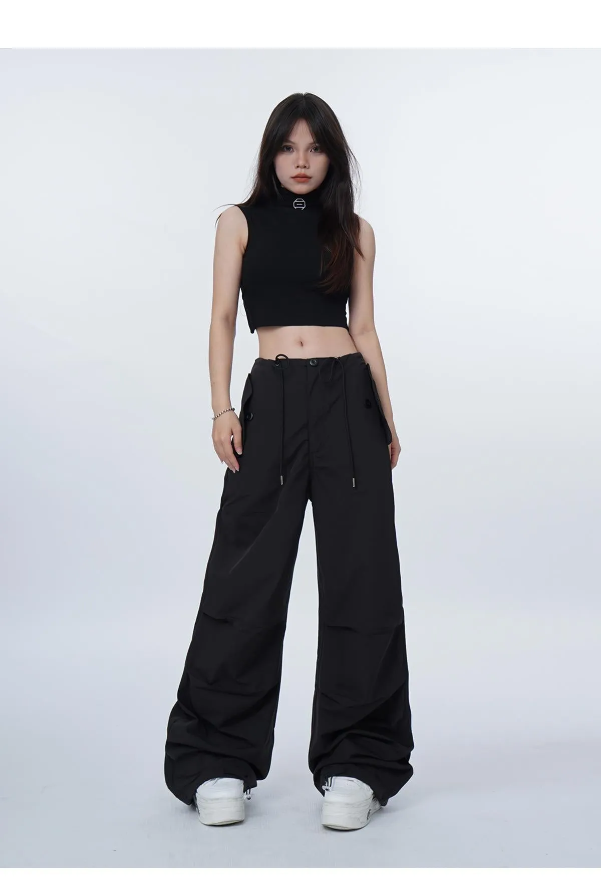 Black work-wear wide-leg pants