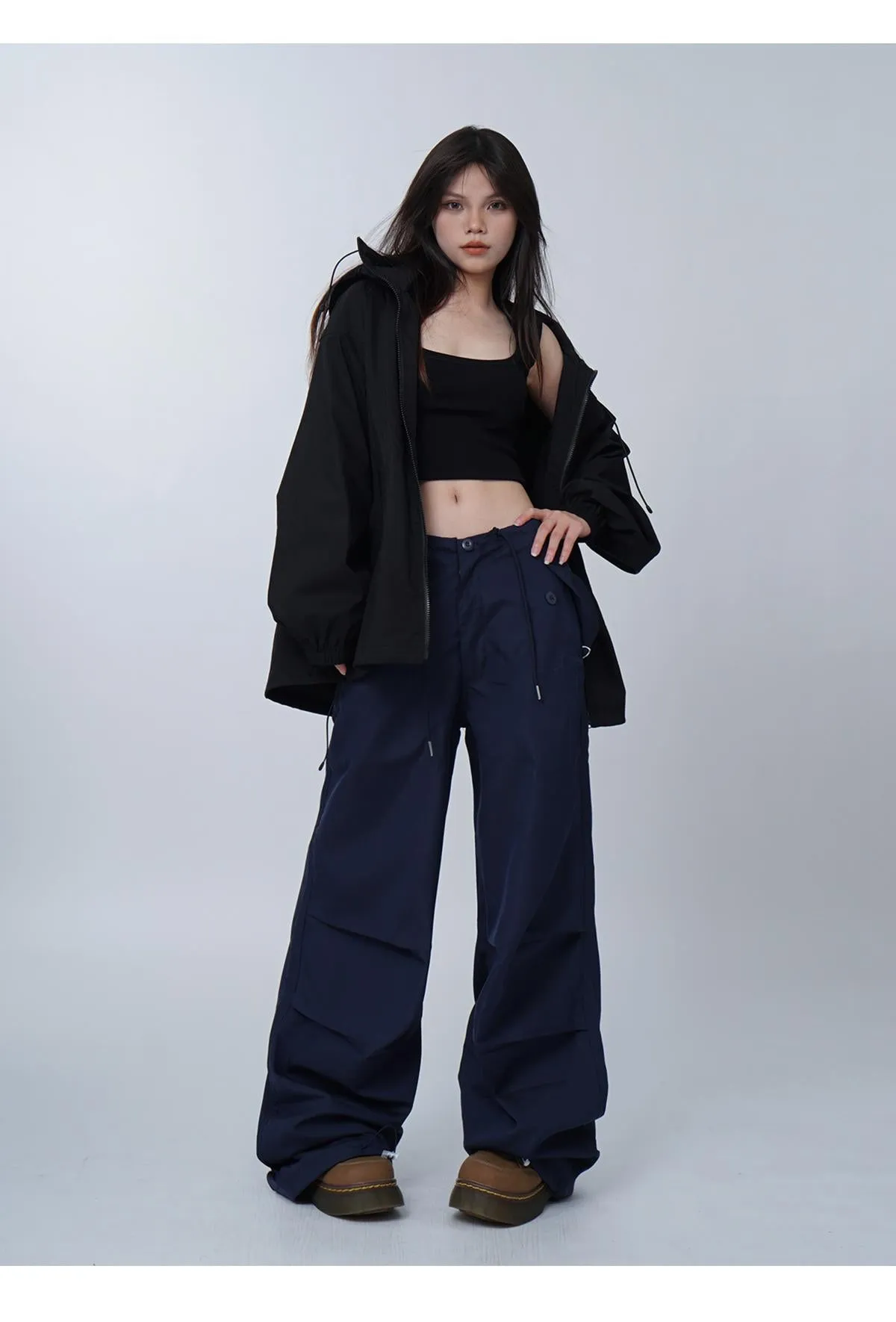 Black work-wear wide-leg pants