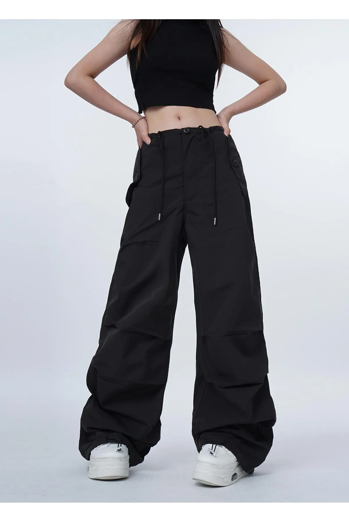 Black work-wear wide-leg pants