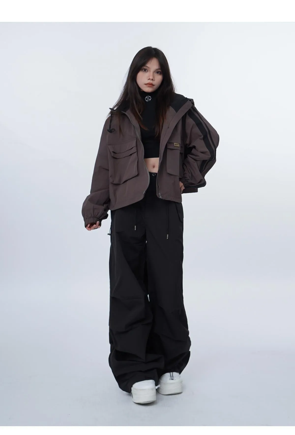 Black work-wear wide-leg pants