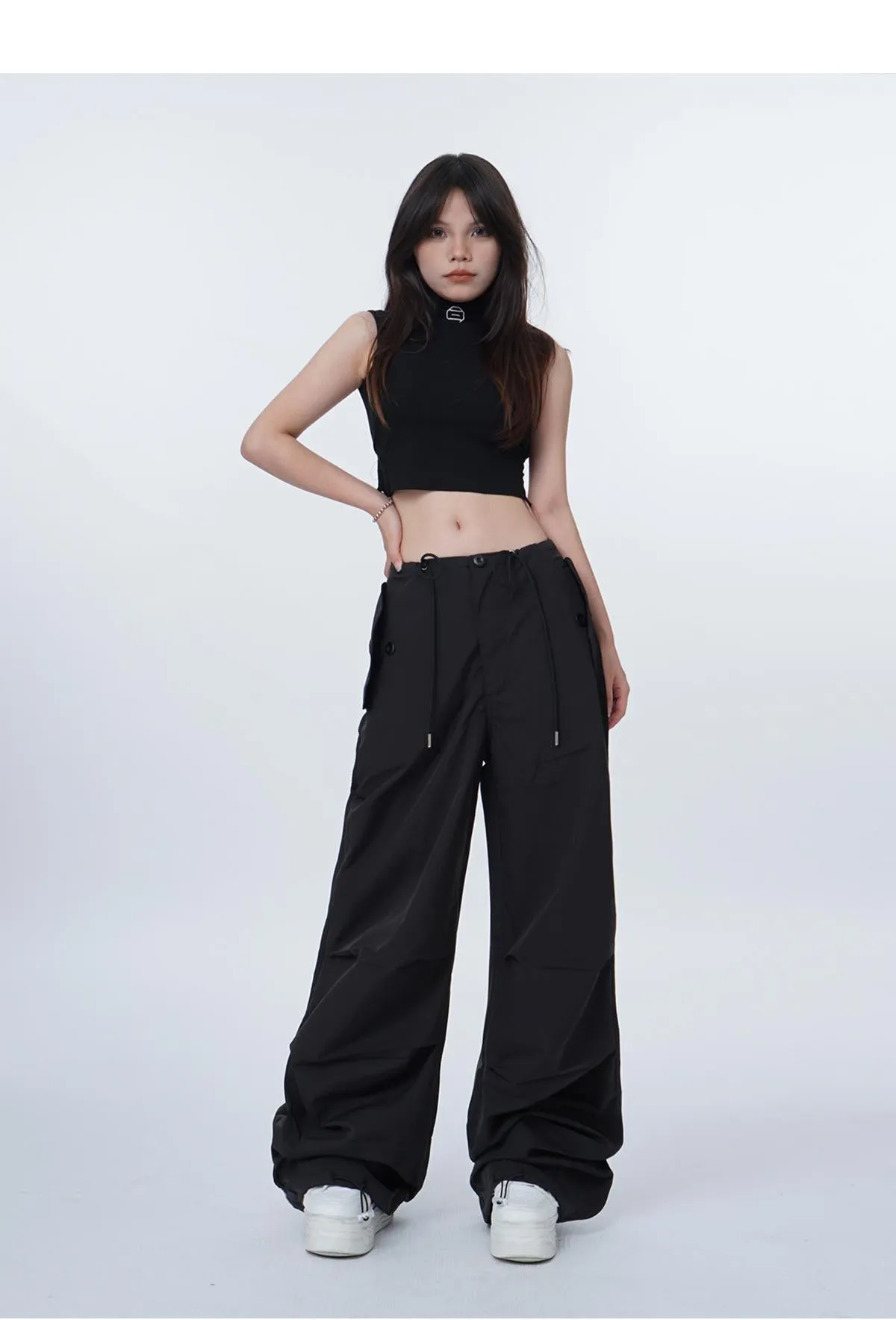 Black work-wear wide-leg pants