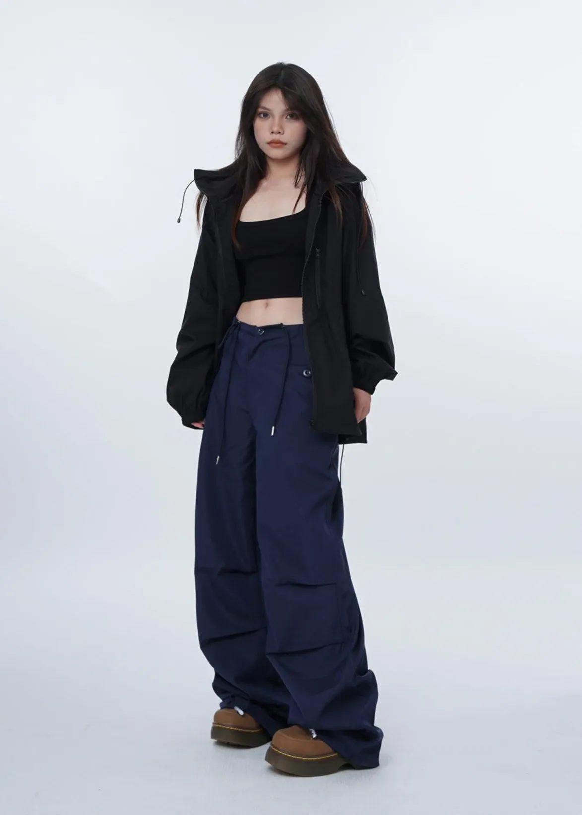 Black work-wear wide-leg pants