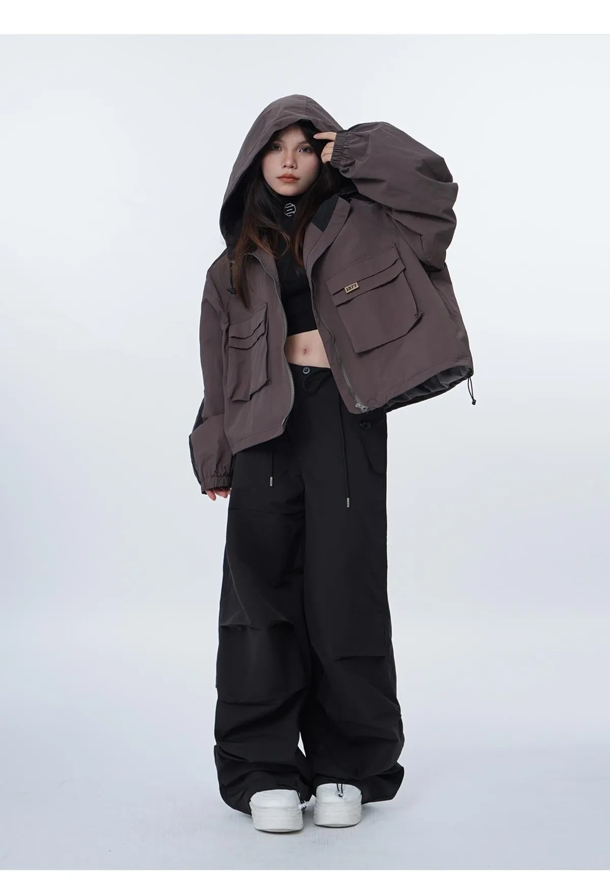 Black work-wear wide-leg pants
