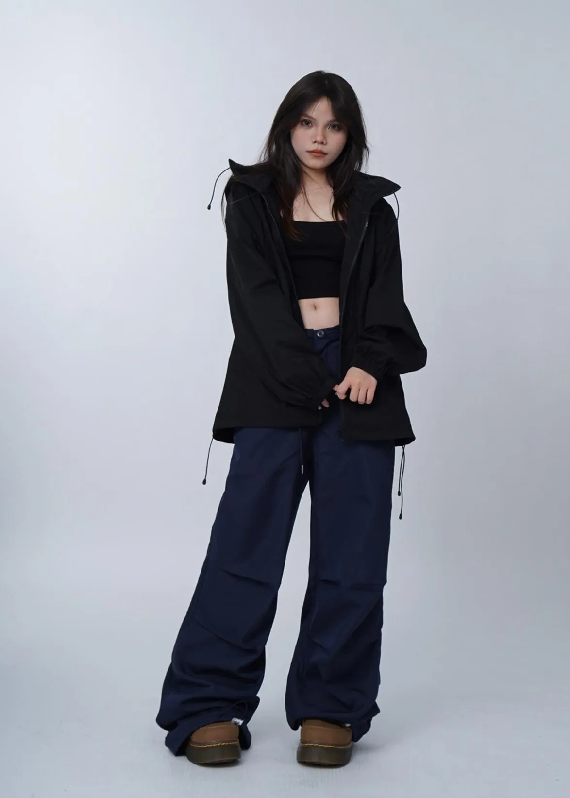Black work-wear wide-leg pants
