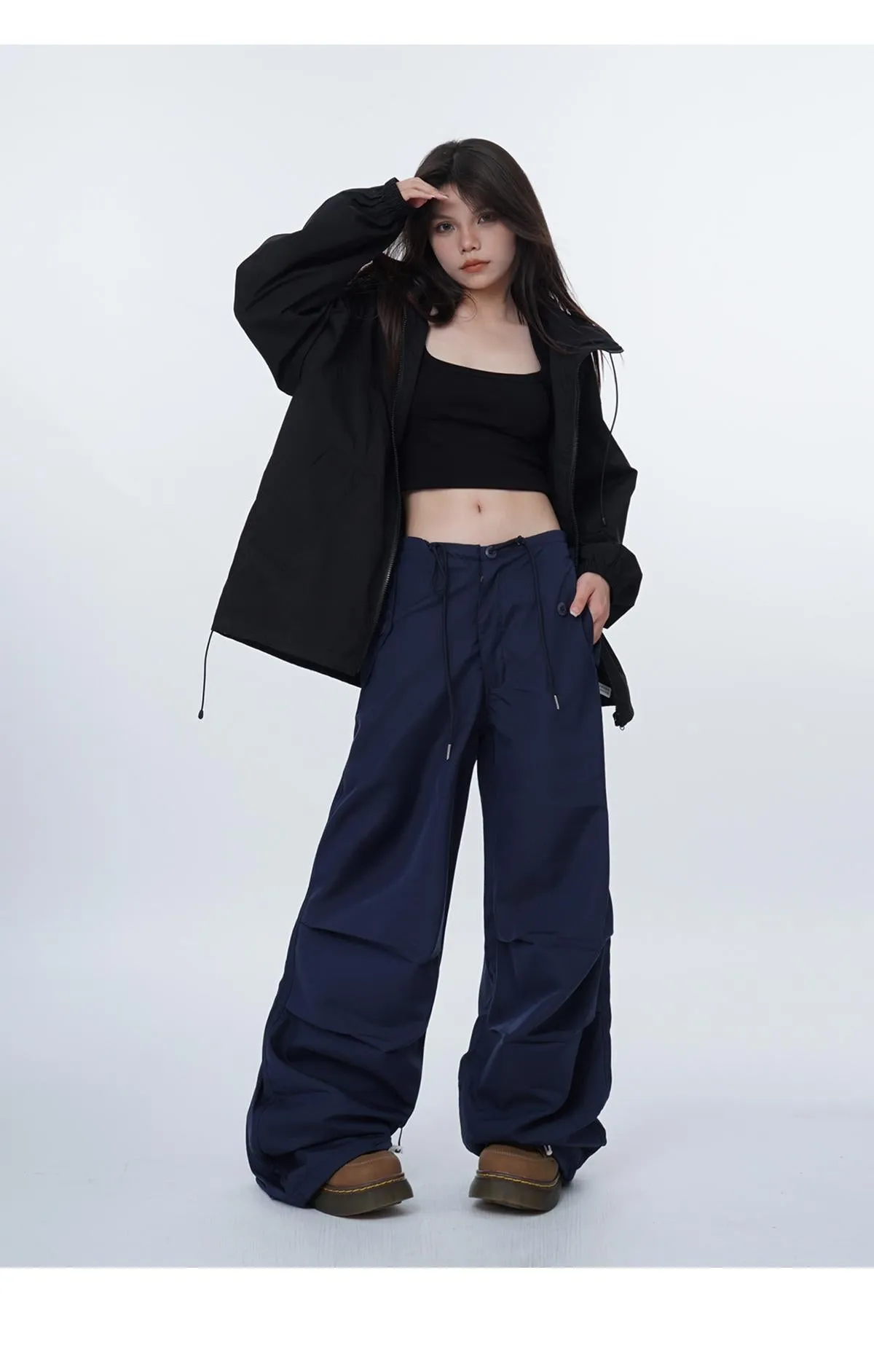 Black work-wear wide-leg pants