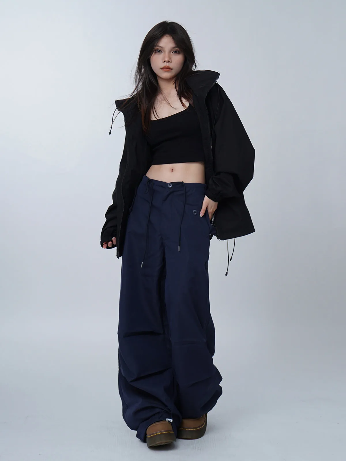 Black work-wear wide-leg pants