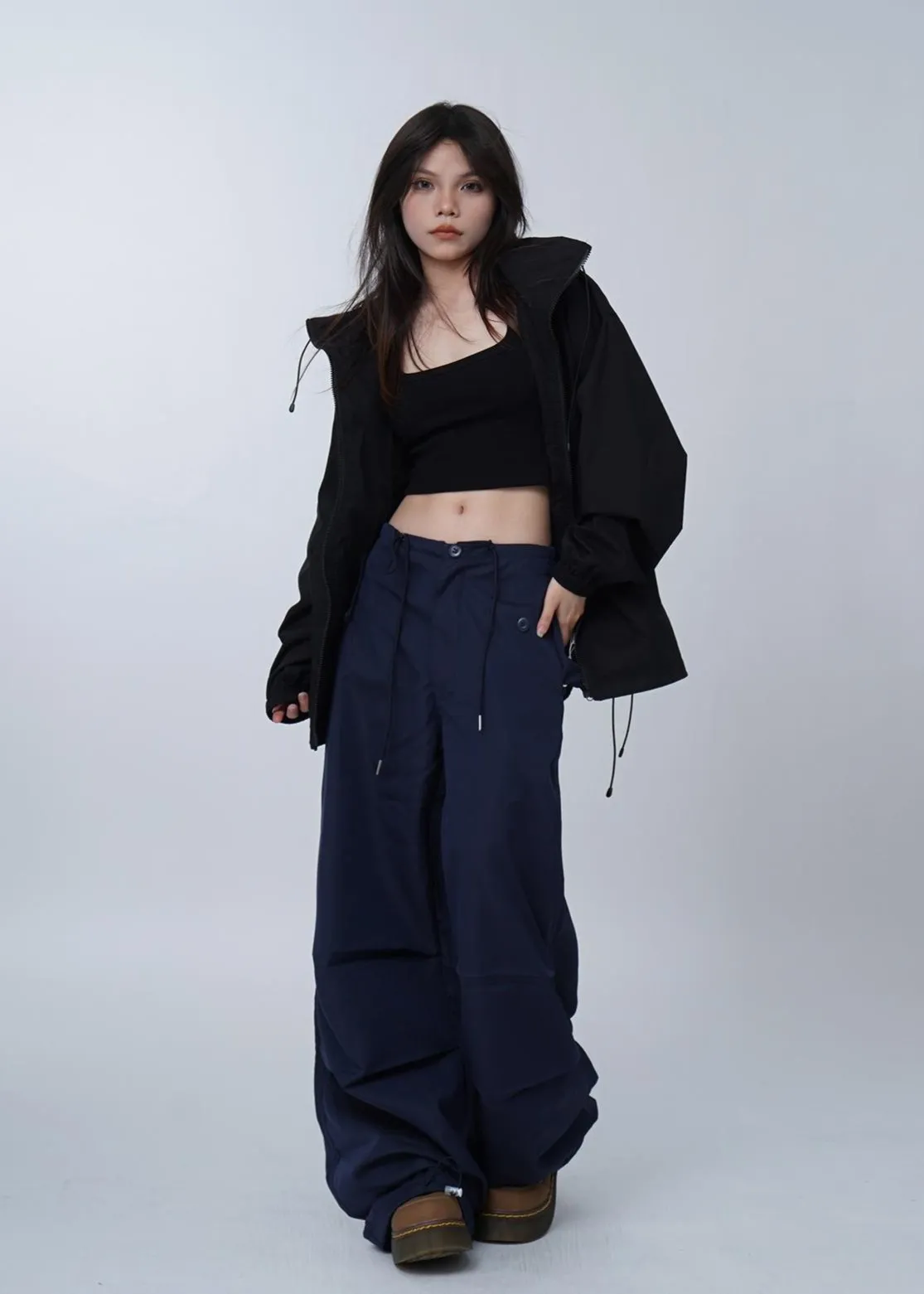 Black work-wear wide-leg pants