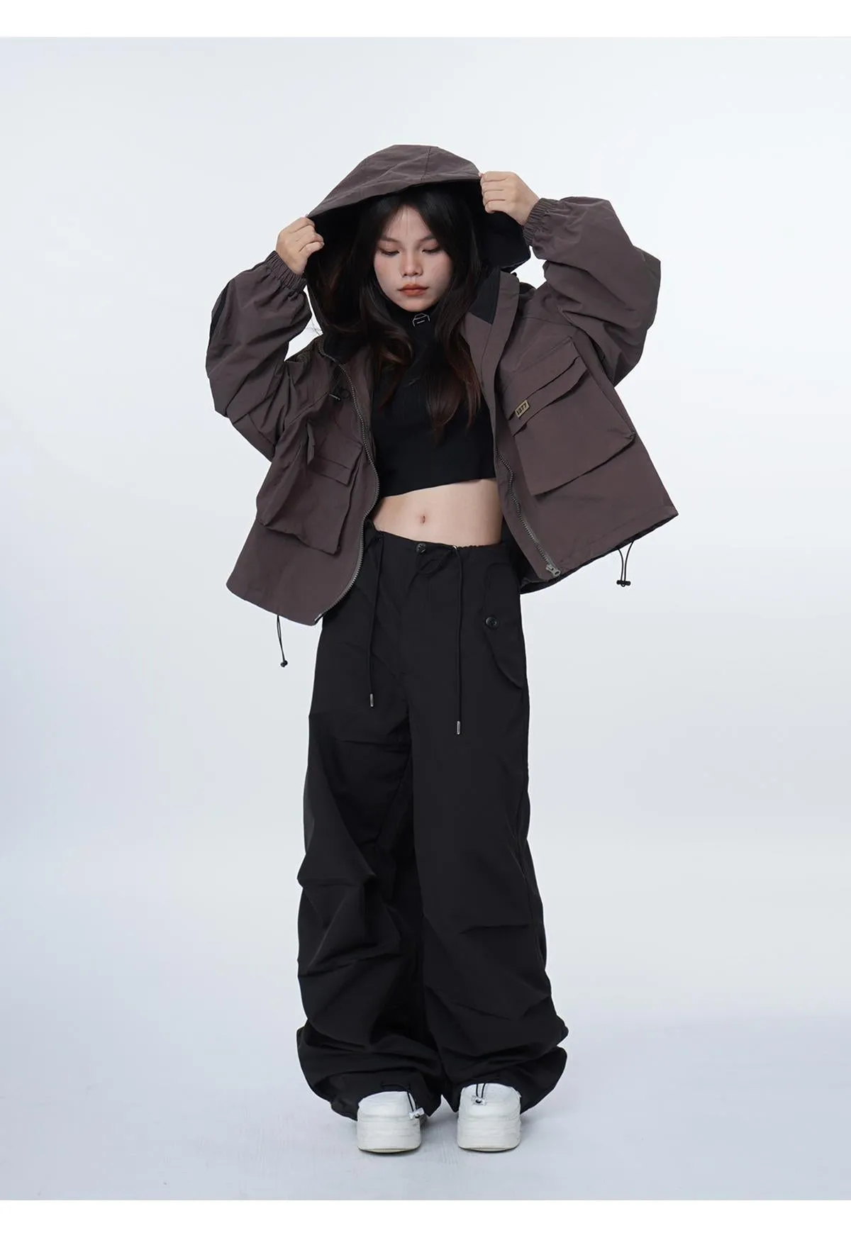 Black work-wear wide-leg pants