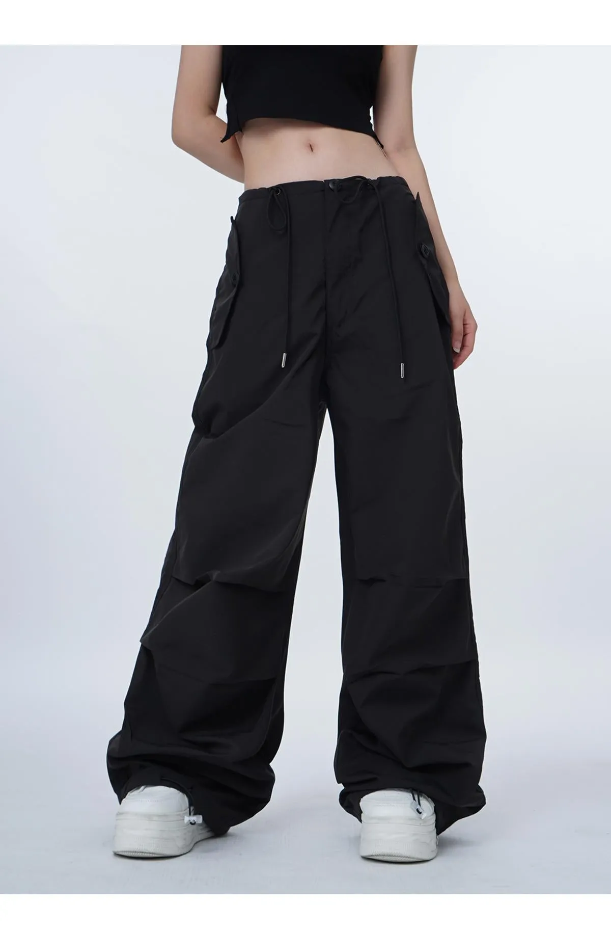 Black work-wear wide-leg pants