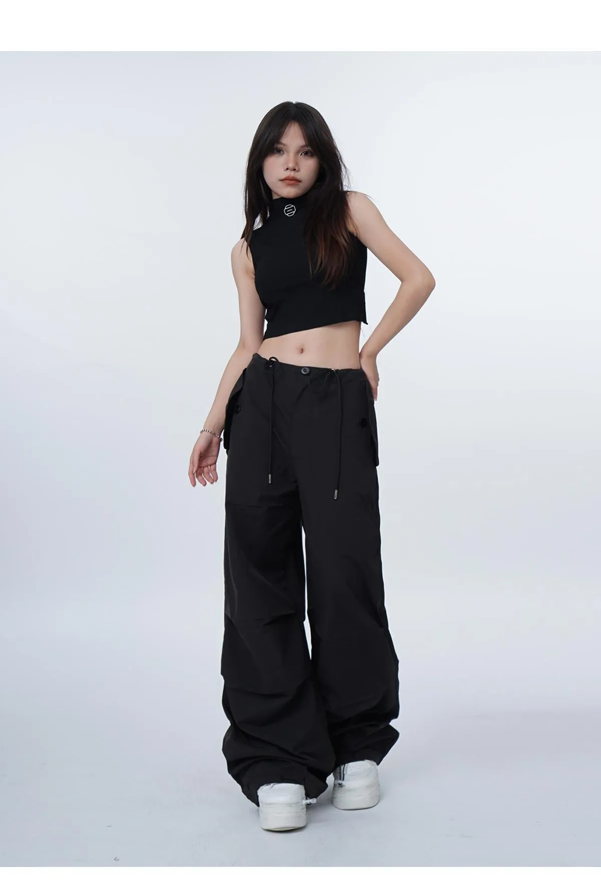 Black work-wear wide-leg pants