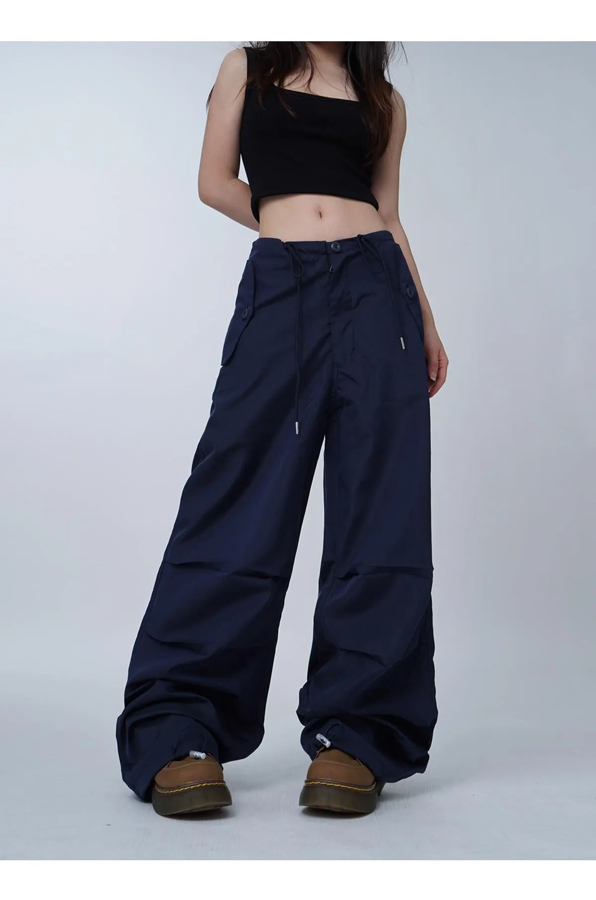 Black work-wear wide-leg pants