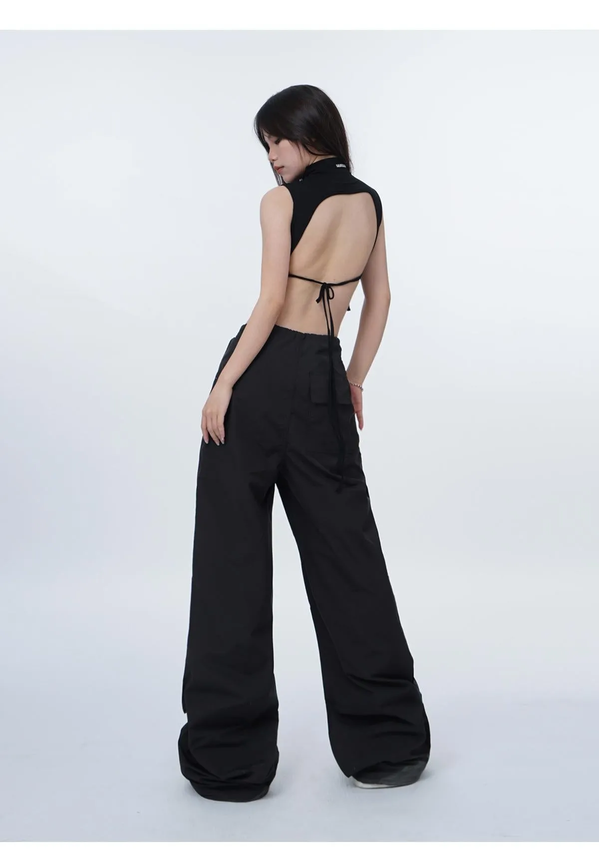Black work-wear wide-leg pants