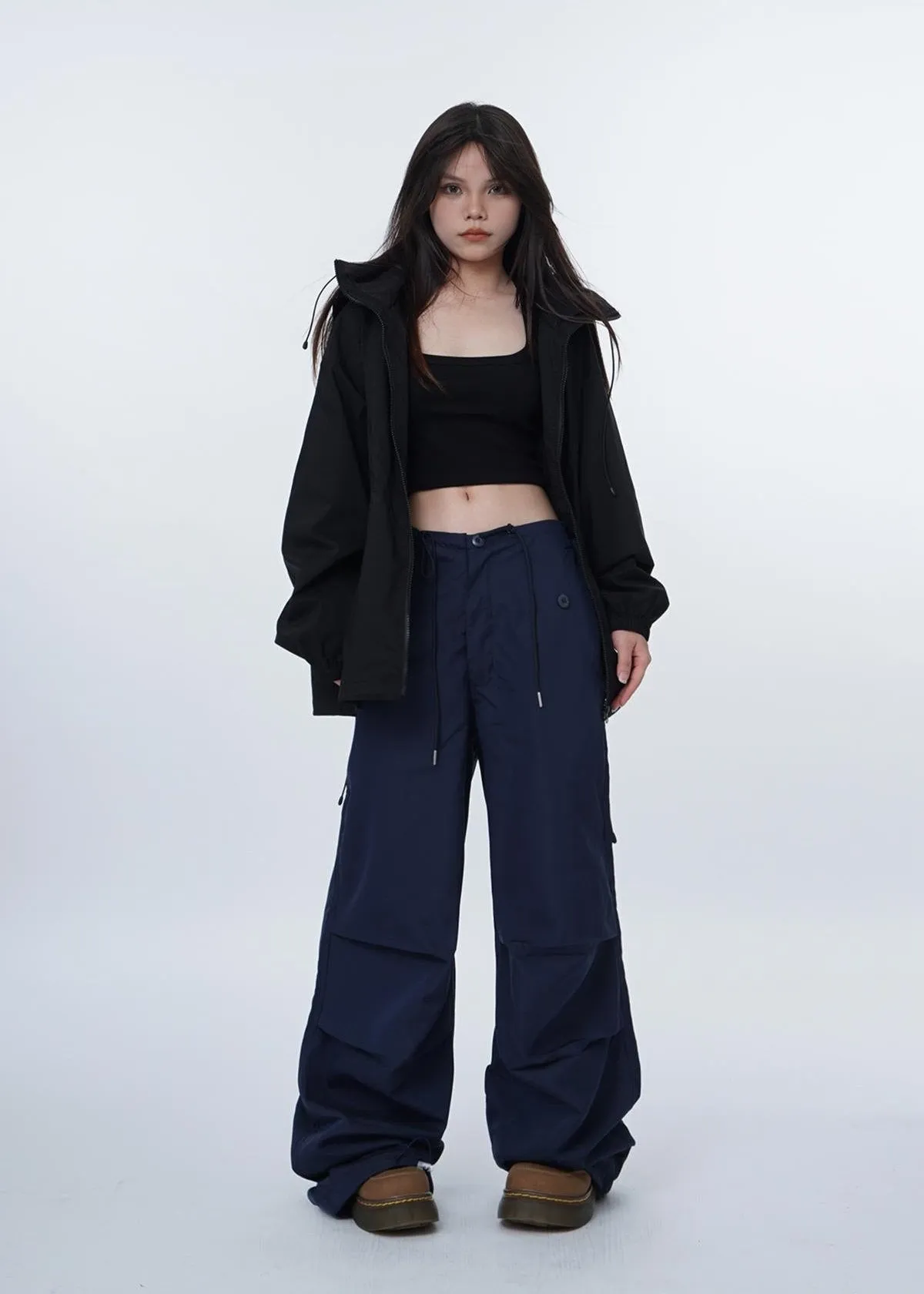 Black work-wear wide-leg pants