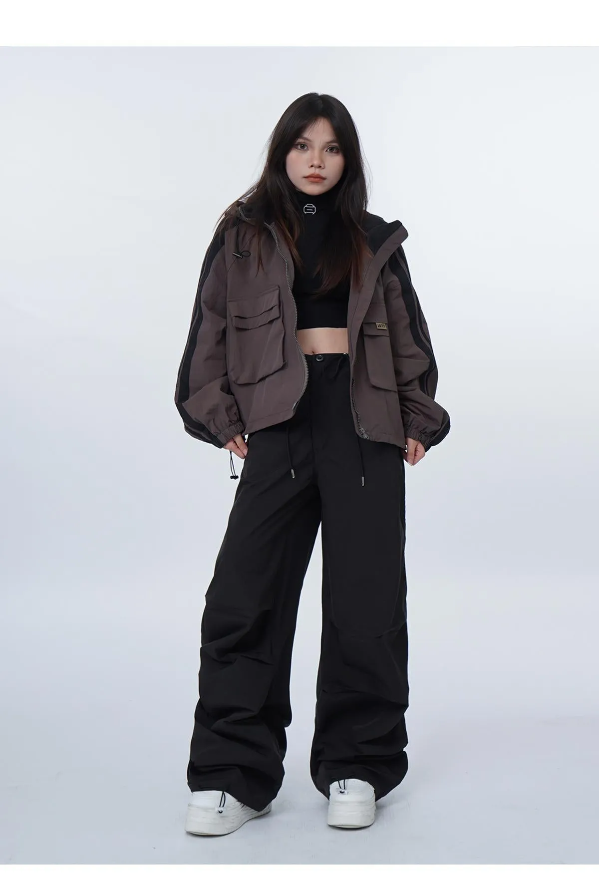 Black work-wear wide-leg pants