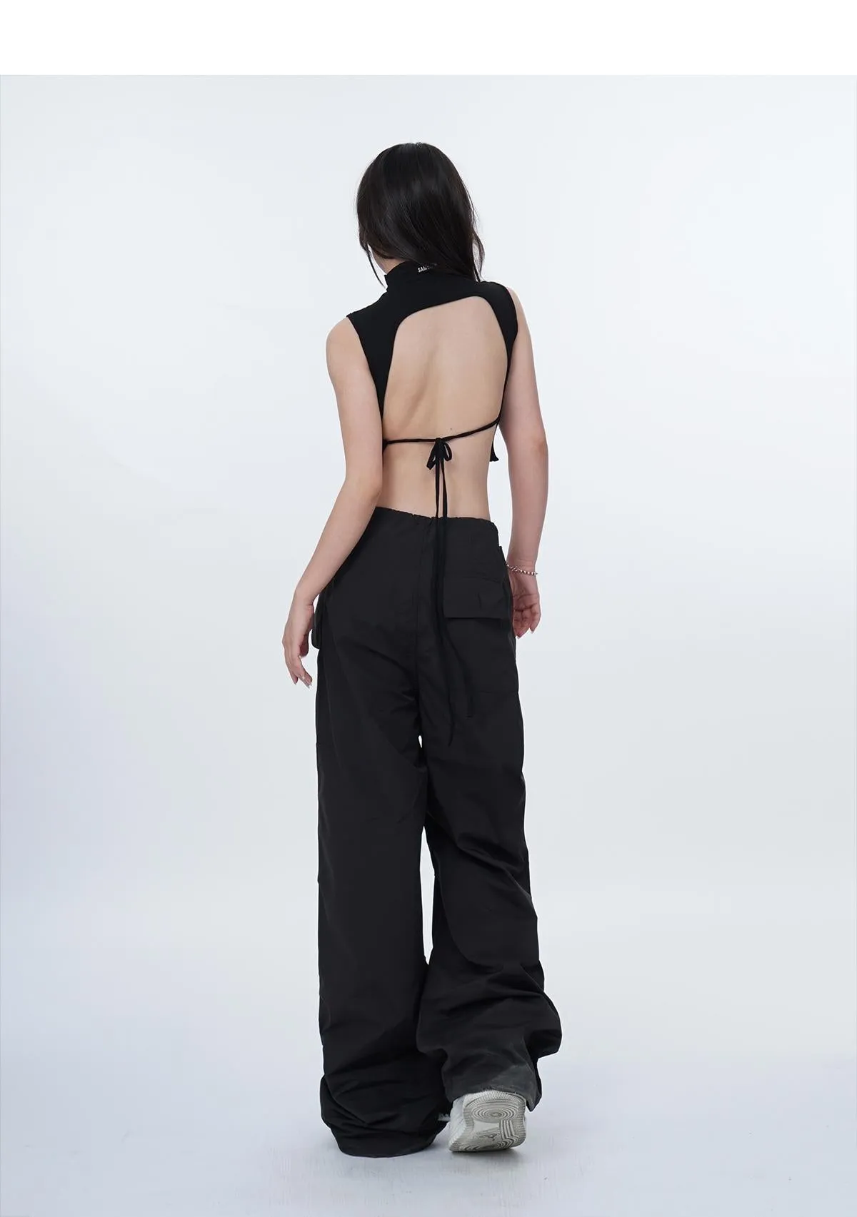 Black work-wear wide-leg pants
