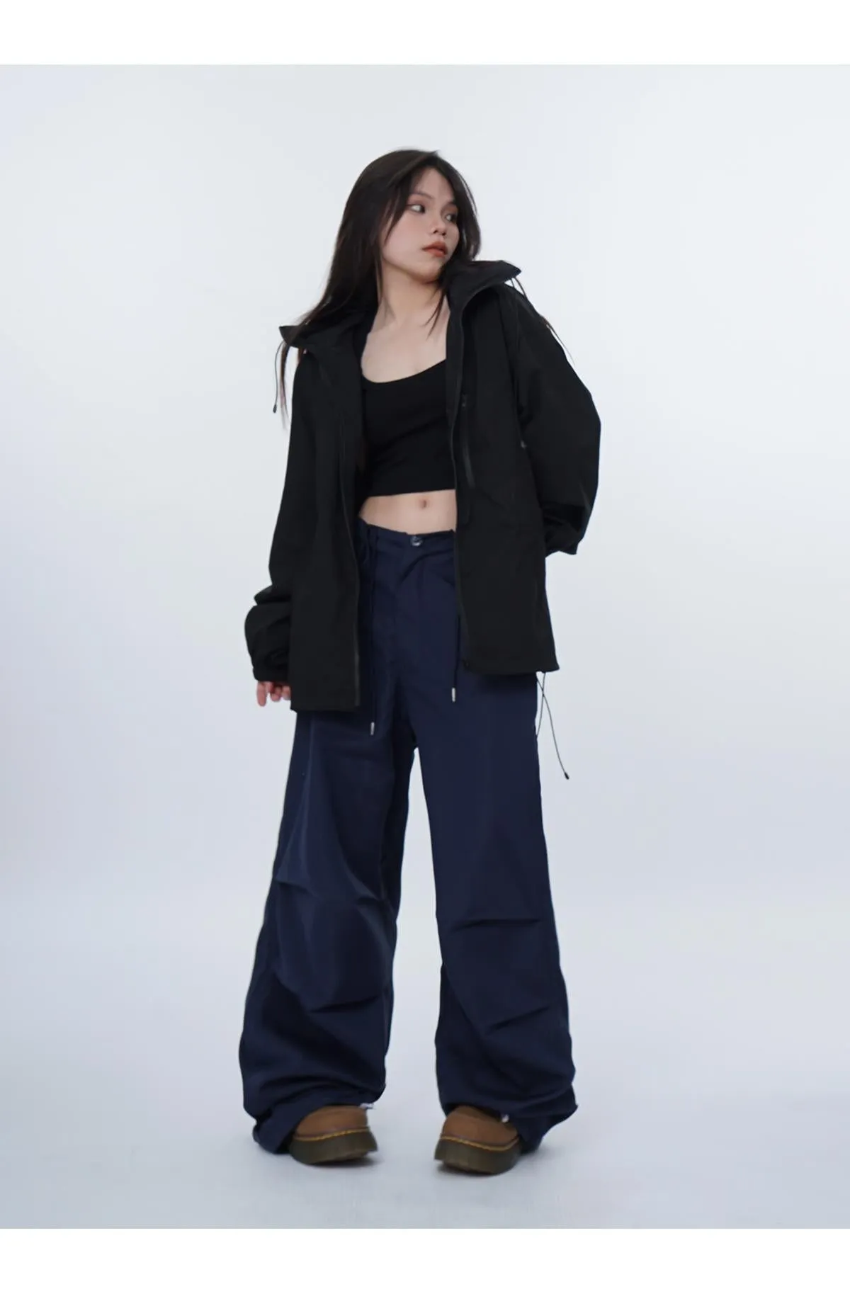 Black work-wear wide-leg pants