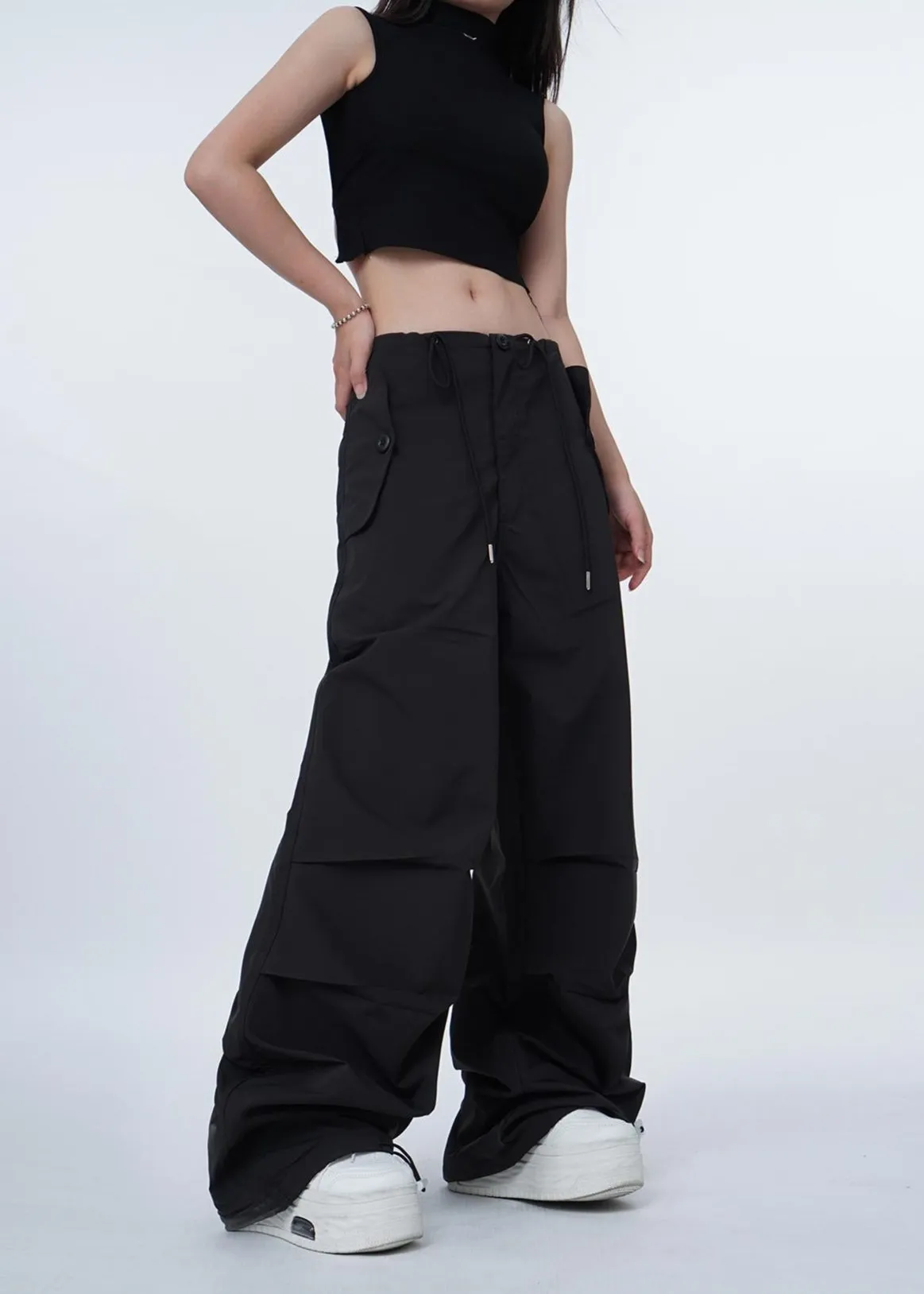 Black work-wear wide-leg pants