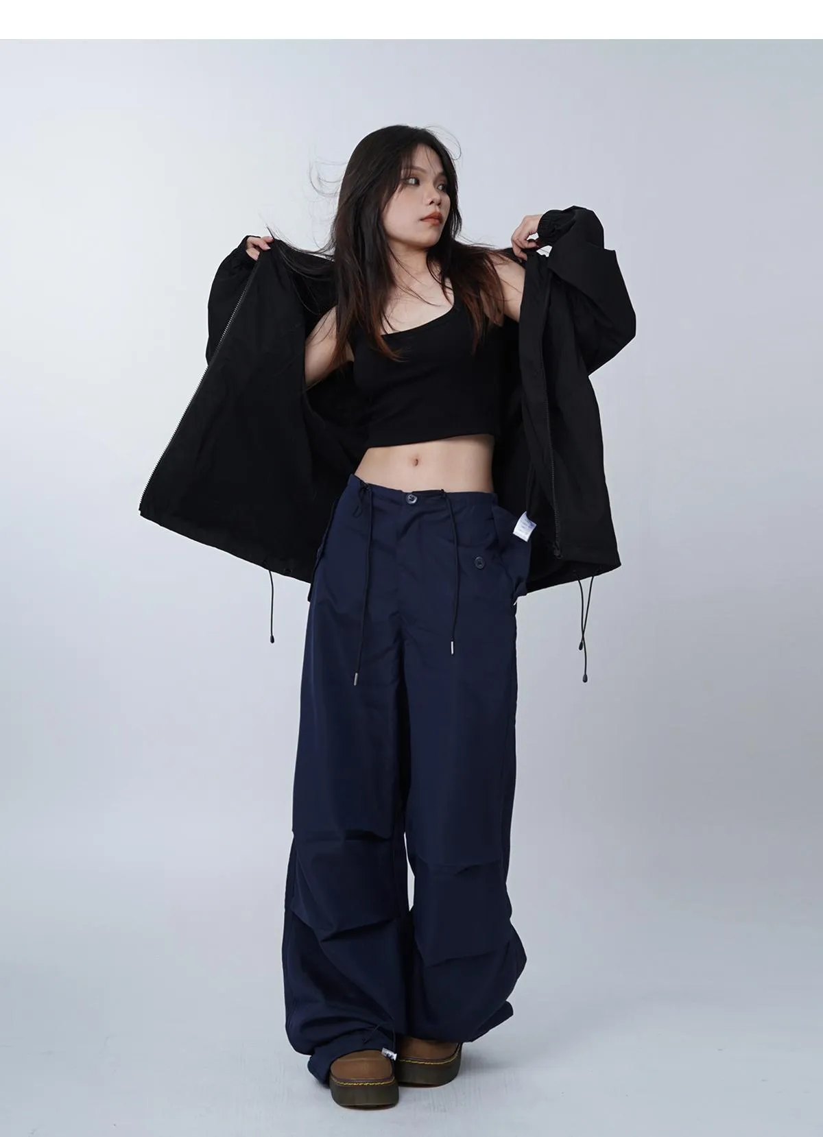 Black work-wear wide-leg pants