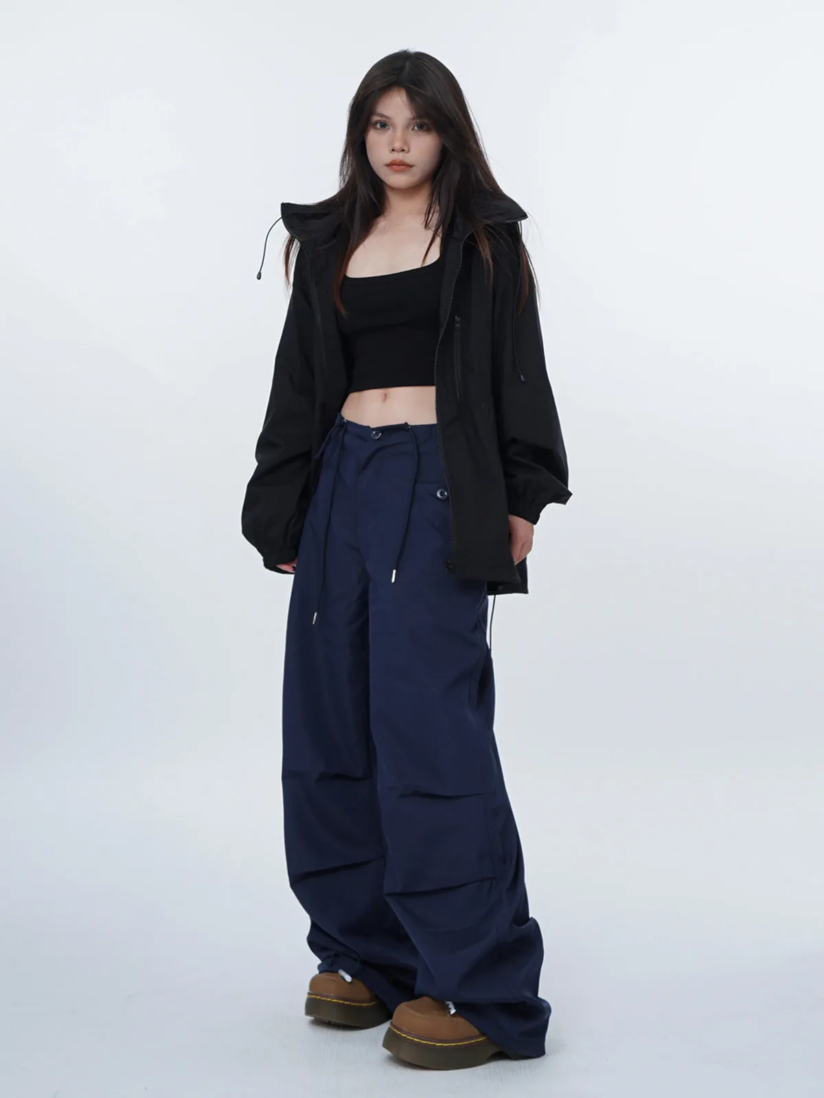 Black work-wear wide-leg pants