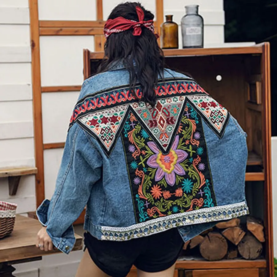 Boho Denim Jacket For Women Vintage Coat