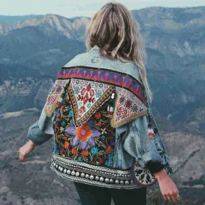 Boho Denim Jacket For Women Vintage Coat
