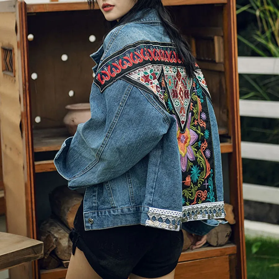 Boho Denim Jacket For Women Vintage Coat