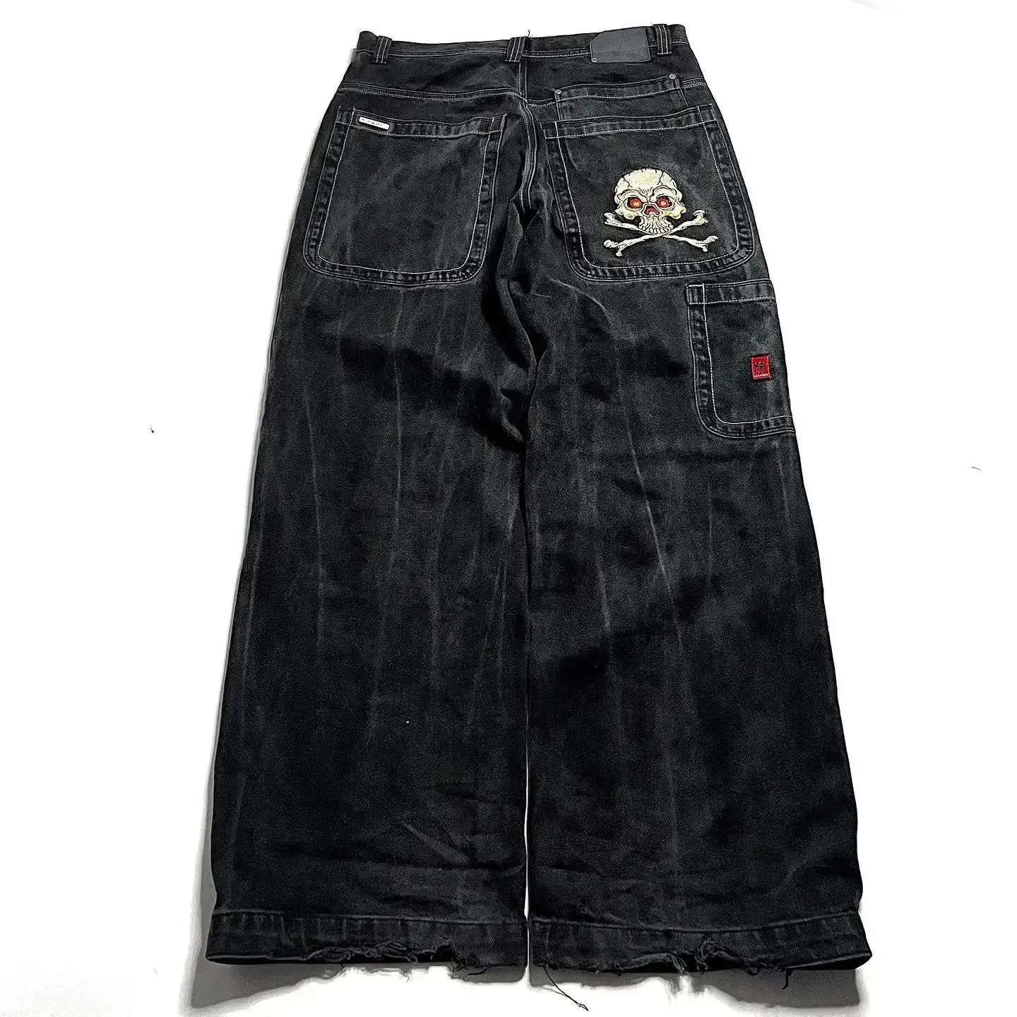 Bonnyshow -American Retro Jeans Y2K Big Pattern Trousers Loose Jeans Gothic High Waist Wide Pants Street Wear Trousers