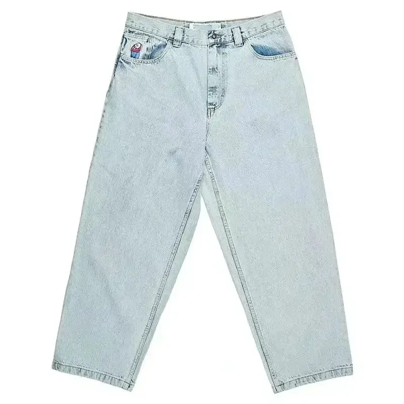Bonnyshow -American Retro Jeans Y2K Big Pattern Trousers Loose Jeans Gothic High Waist Wide Pants Street Wear Trousers